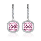 Romantic Pink Cushion Drop Hoop Earrings – Elegant Dangle Jewelry