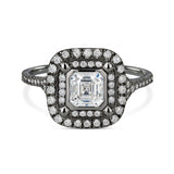 1 Ct Asscher Cut Double Halo Moissanite Engagement Ring