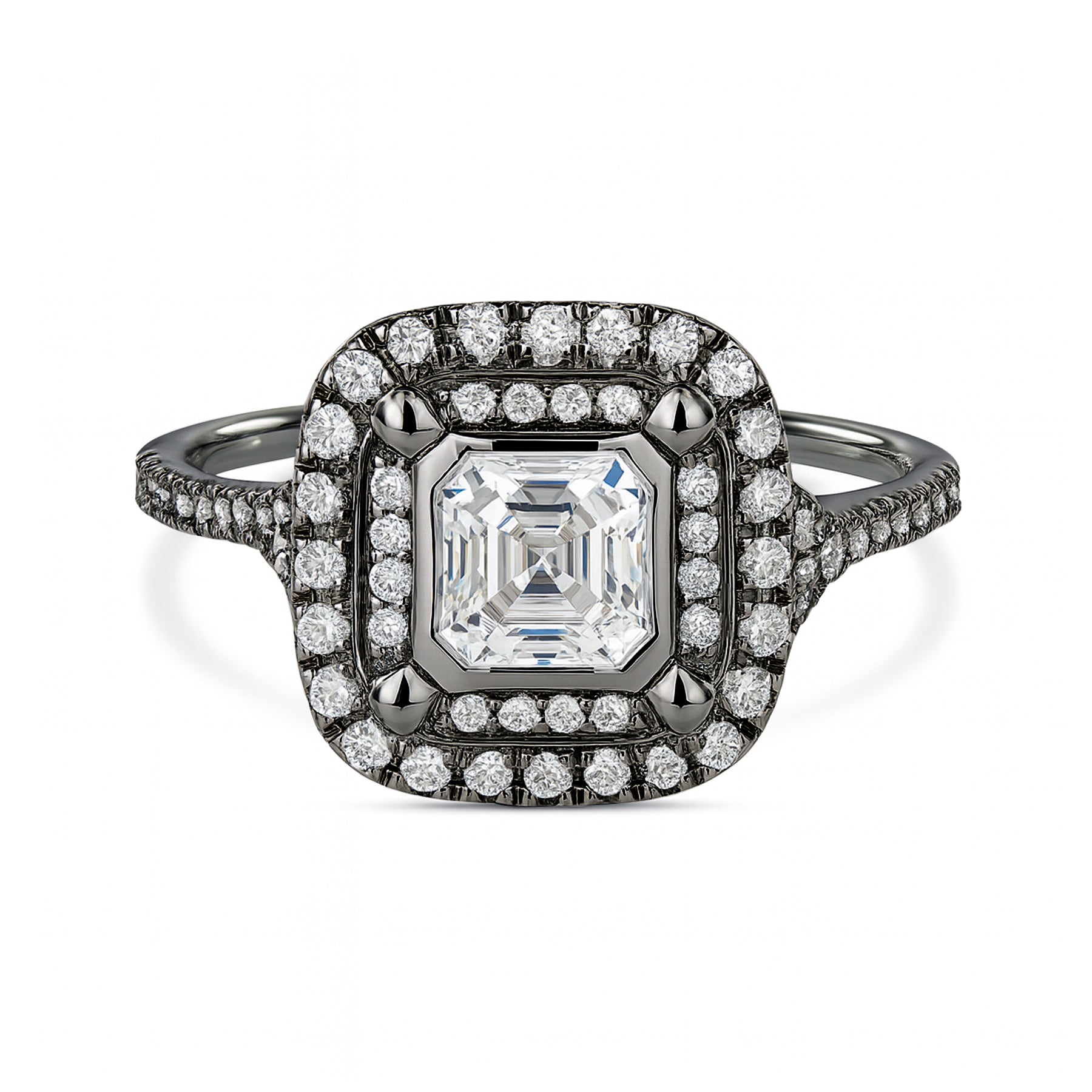 1 Ct Asscher Cut Double Halo Moissanite Engagement Ring