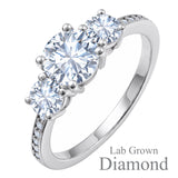 2.25 Ct Round Lab Diamond Three Stone Pave Engagement Ring