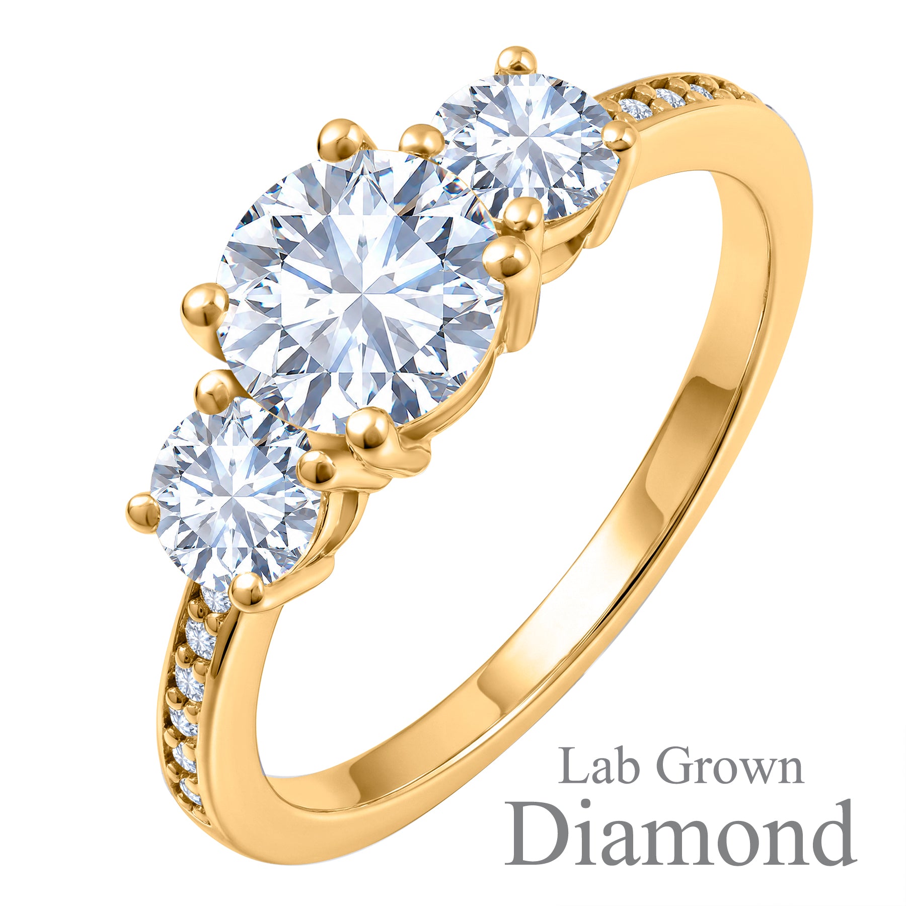2.25 Ct Round Lab Diamond  Three Stone Pave Engagement Ring