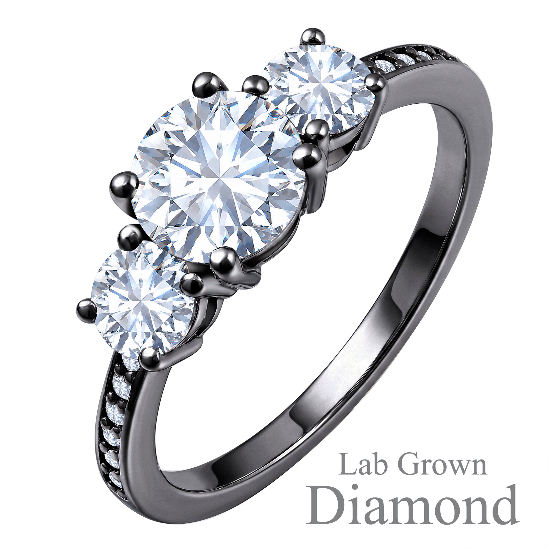 2.25 Ct Round Lab Diamond Three Stone Pave Engagement Ring