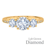 2.25 Ct Round Lab Diamond Three Stone Pave Engagement Ring