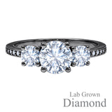 2.25 Ct Round Lab Diamond Three Stone Pave Engagement Ring