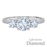 2.25 Ct Round Lab Diamond Three Stone Pave Engagement Ring