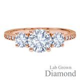 2.25 Ct Round Lab Diamond Three Stone Pave Engagement Ring