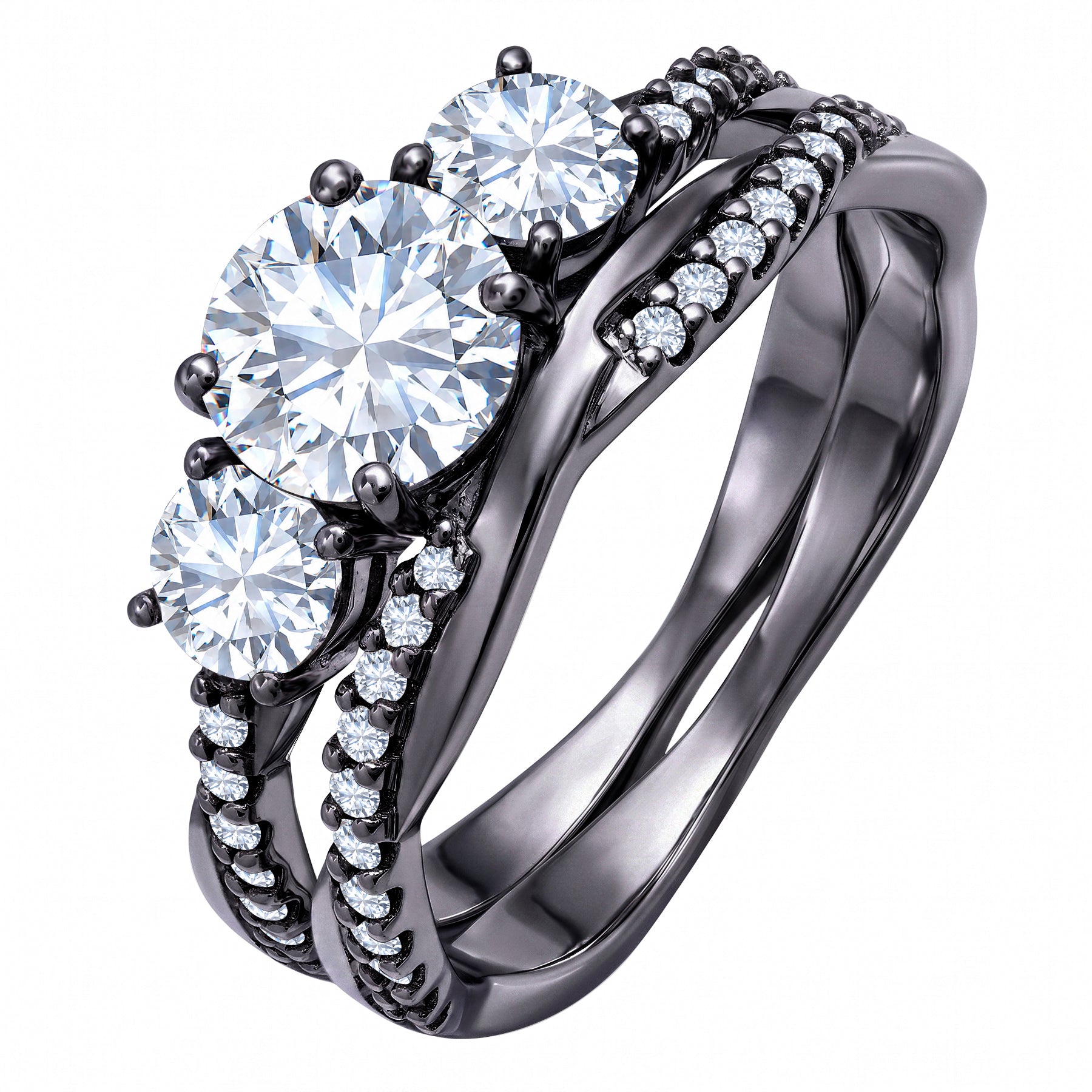 2 Ct Round Lab Diamond  Twist Three Stone Bridal Set