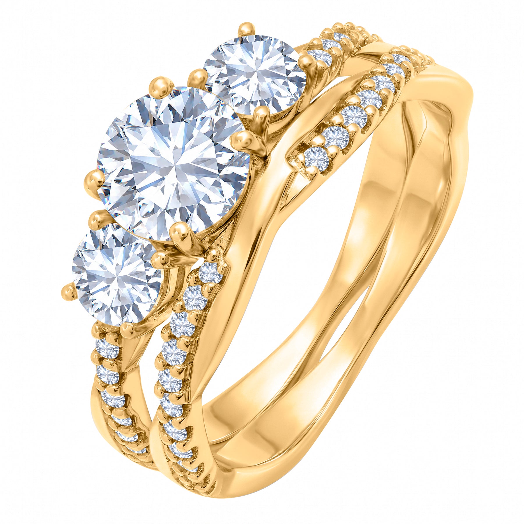 2 Ct Round Lab Diamond  Twist Three Stone Bridal Set
