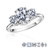 3 Carat Three Stone Oval Cut Moissanite Engagement Ring, Elegant Elongated Ring in 18K White Gold Plating for Women