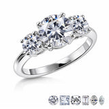 3 Carat Three Stone Round Cut Moissanite Engagement Ring, Classic Brilliance Ring in 18K White Gold Plating for Women