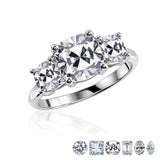3.5 Carat Cushion Cut Three-Stone Moissanite Classic Engagement Ring in 18K White Gold Plating for Women