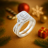 1.25 Ct Princess Moissanite Double Halo Bridal Set
