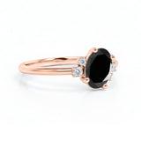 Unique 1.85 Carat Oval Cut Black Diamond and Asymmetrical Engagement Ring in White Gold