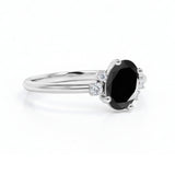 Unique 1.85 Carat Oval Cut Black Diamond and Asymmetrical Engagement Ring in White Gold