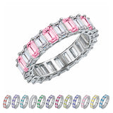 10 Carat Emerald Cut October Birthstone - Multicolor Eternity Wedding Band - Pink Tourmaline & Cubic Zirconia Rings in 18K White Gold Plating for Women