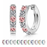 2 Carat October Birthstone - Pink Tourmaline & Cubic Zirconia Hoop Earrings - Multicolor Birthstone Earrings in 18K White Gold Plating for Women