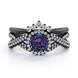 Crown 2 Ct Round Lab Alexandrite Infinity Bridal Set