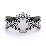 Twisted 1.50 Ct Round Cut Lab Opal Wedding Ring Set