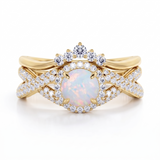 Twisted 1.50 Ct Round Cut Lab Opal Wedding Ring Set