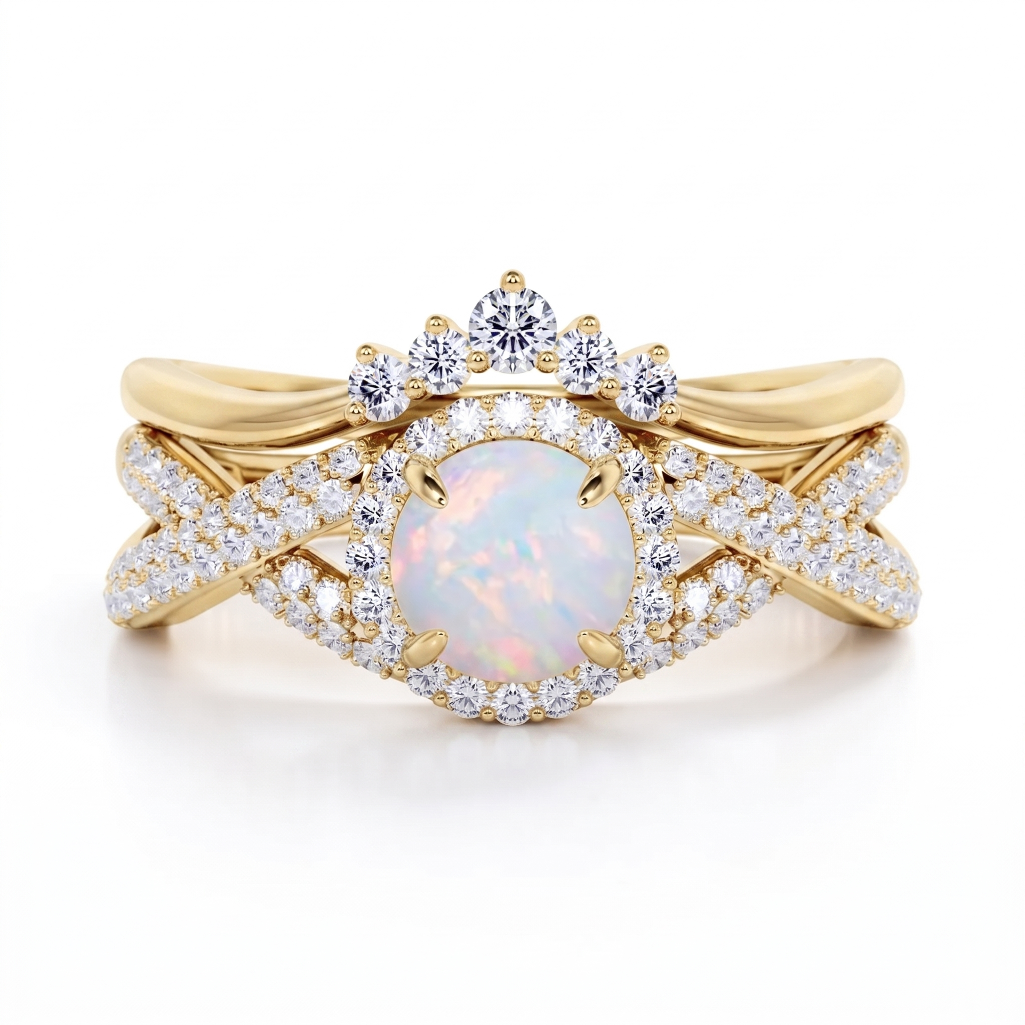 Twisted 1.50 Ct Round Cut Lab Opal Wedding Ring Set