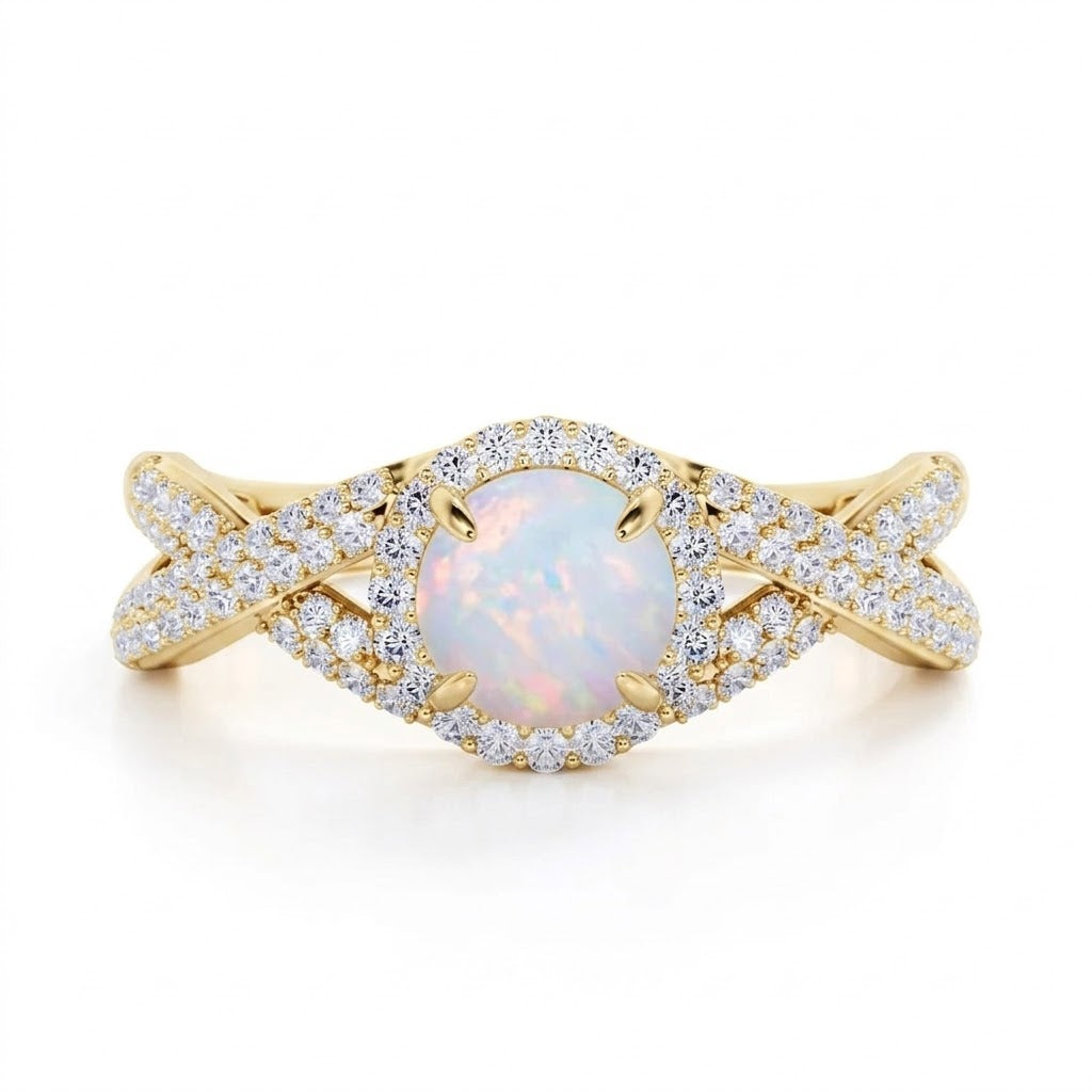 1.50 Ct Round Cut Lab Opal Infinity Engagement Ring