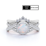 1.5 Ct Round Lab Opal Twisted Crown Bridal Set
