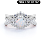 1.5 Ct Round Lab Opal Twisted Crown Bridal Set
