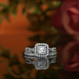 1.25 ct - Square Moissanite - Double Halo - Twisted Band - Vintage Inspired - Pave - Wedding Ring Set in 10K White Gold