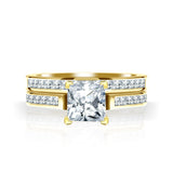 2 Carat Princess Cut Moissanite Wedding Set - Bridal Set - Channel Set Ring - Handmade Ring - 18k Rose Gold Over Silver