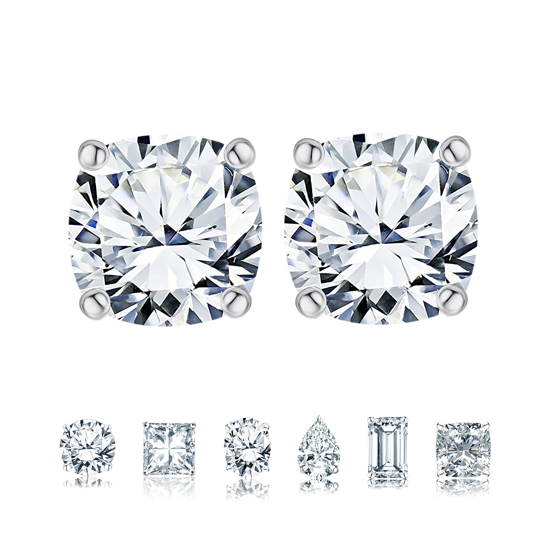 Certified - 4 Prong - 1 Carat Cushion Cut Moissanite - Solitaire Stud Earrings - 18K Rose Gold Plating Over Silver