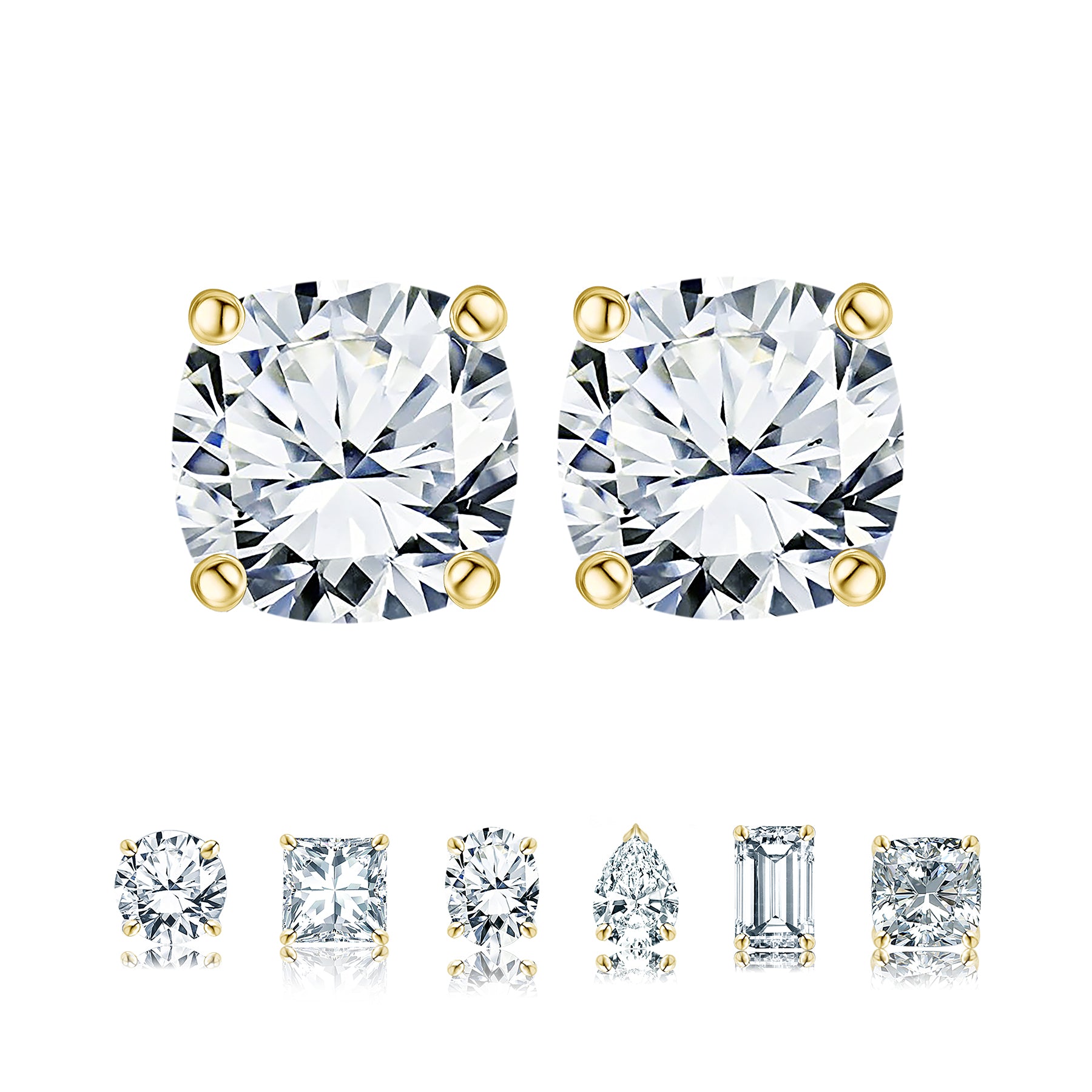 Certified - 4 Prong - 1 Carat Cushion Cut Moissanite - Solitaire Stud Earrings - 18K Rose Gold Plating Over Silver