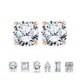 Certified - 4 Prong - 1 Carat Cushion Cut Moissanite - Solitaire Stud Earrings - 18K Rose Gold Plating Over Silver
