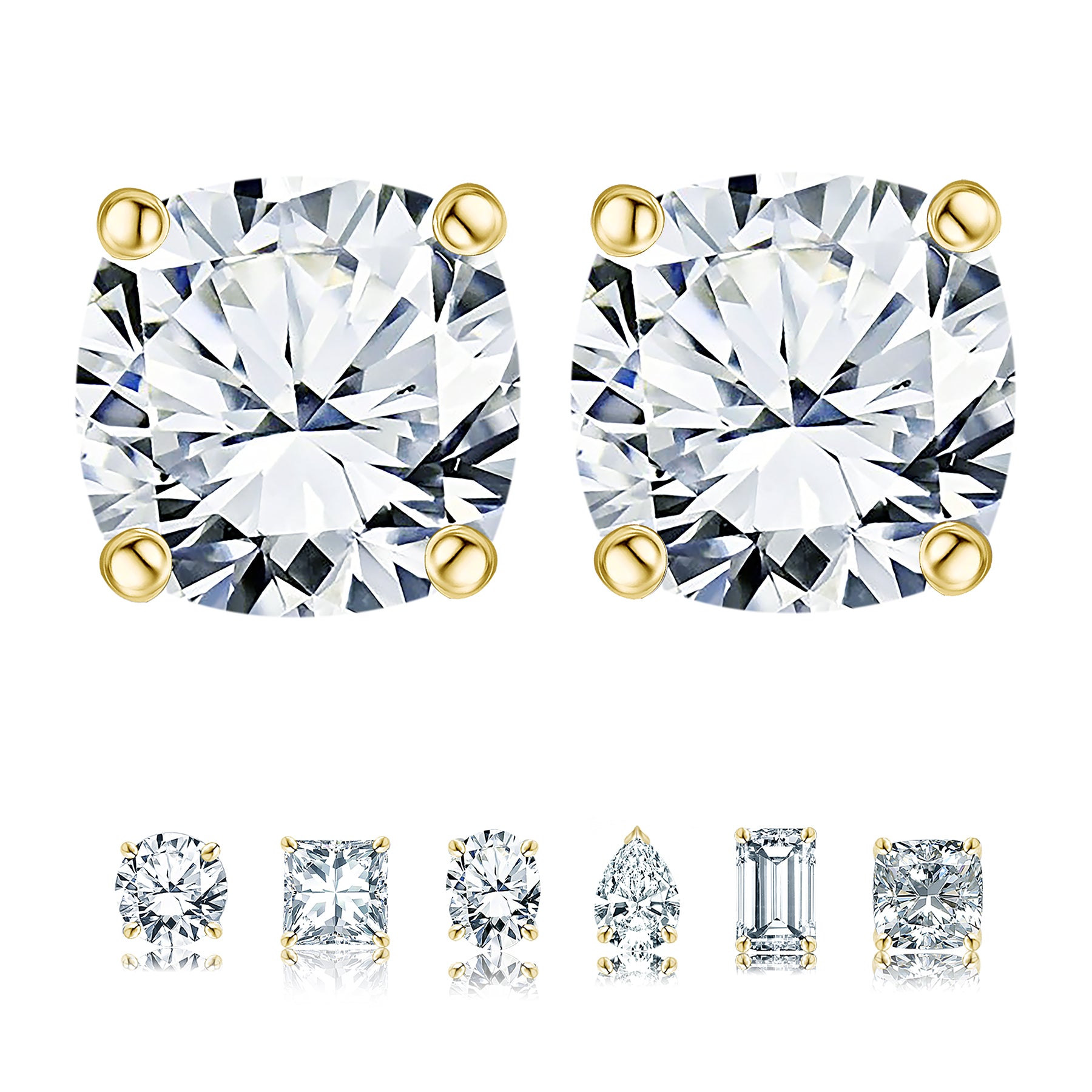 2 Carat Cushion Cut Moissanite  Solitaire Stud Earrings In 18K White Gold Plating Over Silver