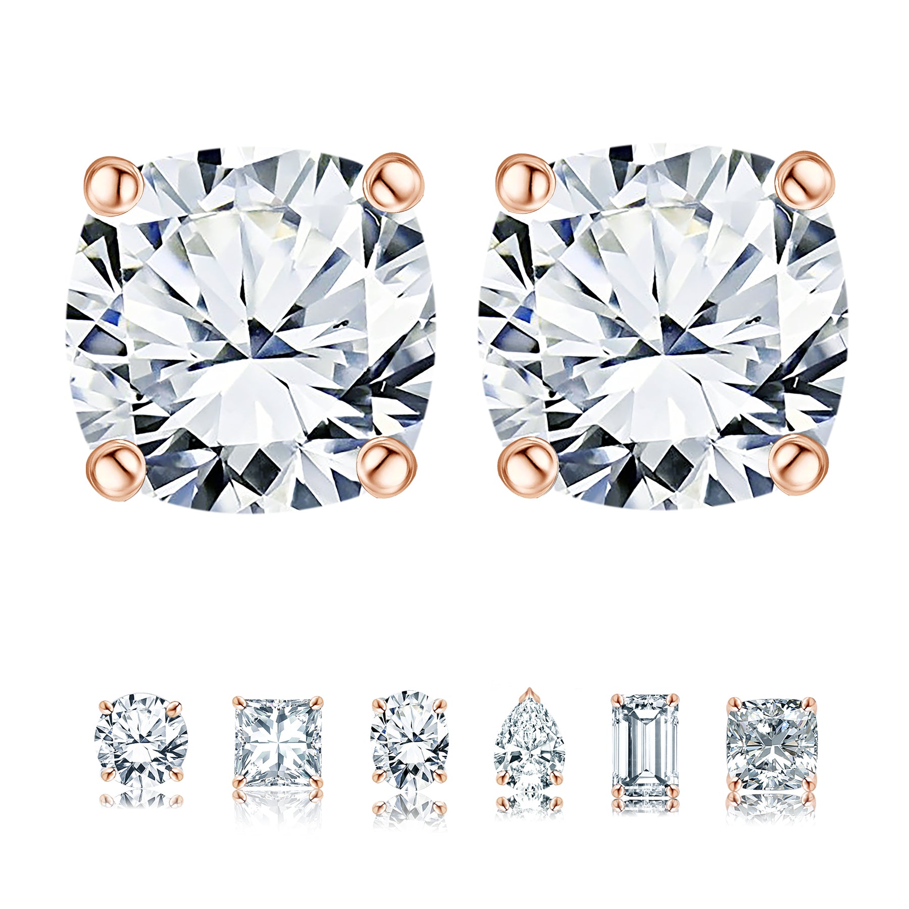 2 Carat Cushion Cut Moissanite  Solitaire Stud Earrings In 18K White Gold Plating Over Silver