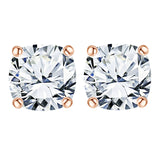Certified 4 Carat Cushion Cut Moissanite 4 Prong Solitaire Stud Earrings In 18K Rose Gold Plating Over Silver