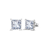 4 Prong - 0.20 Carat Princess Cut Diamond - Solitaire Stud Earrings - 18K White Gold Plating Over Silver