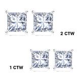 Certified - 4 Prong - 1 Carat Princess Cut Moissanite - Solitaire Stud Earrings - 18K Rose Gold Plating Over Silver