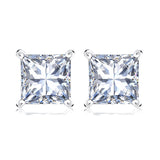 2 Carat Princess Cut Cubic Zirconia Solitaire Stud Earrings in 18K White Gold over Silver