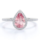 1 Carat Pear Cut October Birthstone Engagement Ring - Wedding Ring - Halo Ring - Pave Ring - Promise Ring - 18K White Gold Plating over Silver