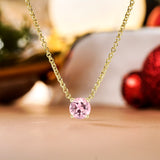 Beautiful 1 Carat Round Cut - Pink Tourmaline - October Birthstone Solitaire Pendant Necklace in 18k White Gold over Silver, Female, Adult