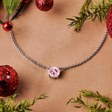 Beautiful 1 Carat Round Cut - Pink Tourmaline - October Birthstone Solitaire Pendant Necklace in 18k White Gold over Silver, Female, Adult