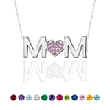 MOM Pendant Necklace - Pink Stone - October Birthstone in 18K White Gold over Sterling Silver