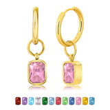 2 Carat Emerald Cut Birthstone Bezel Huggie Hoop Earrings