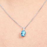 Flawless 1.25 Carat Oval Cut - Blue Topaz - December Birthstone Pendant Necklace for Women in 18K White Gold over Silver