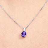 Flawless 1.25 Carat Oval Cut - Amethyst - February Birthstone Pendant Necklace for Women in 18K White Gold over Silver