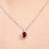 Flawless 1.25 Carat Oval Cut - Garnet - January Birthstone Pendant Necklace for Women in 18K White Gold over Silver