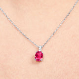 Flawless 1.25 Carat Oval Cut - Ruby - July Birthstone Pendant Necklace for Women in 18K White Gold over Silver