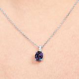 Flawless 1.25 Carat Oval Cut - Alexandrite - June Birthstone Pendant Necklace for Women in 18K White Gold over Silver
