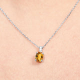 Flawless 1.25 Carat Oval Cut - Citrine - November Birthstone Pendant Necklace for Women in 18K White Gold over Silver