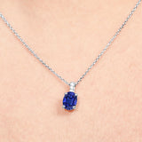 Flawless 1.25 Carat Oval Cut - Blue Sapphire - September Birthstone Pendant Necklace for Women in 18K White Gold over Silver